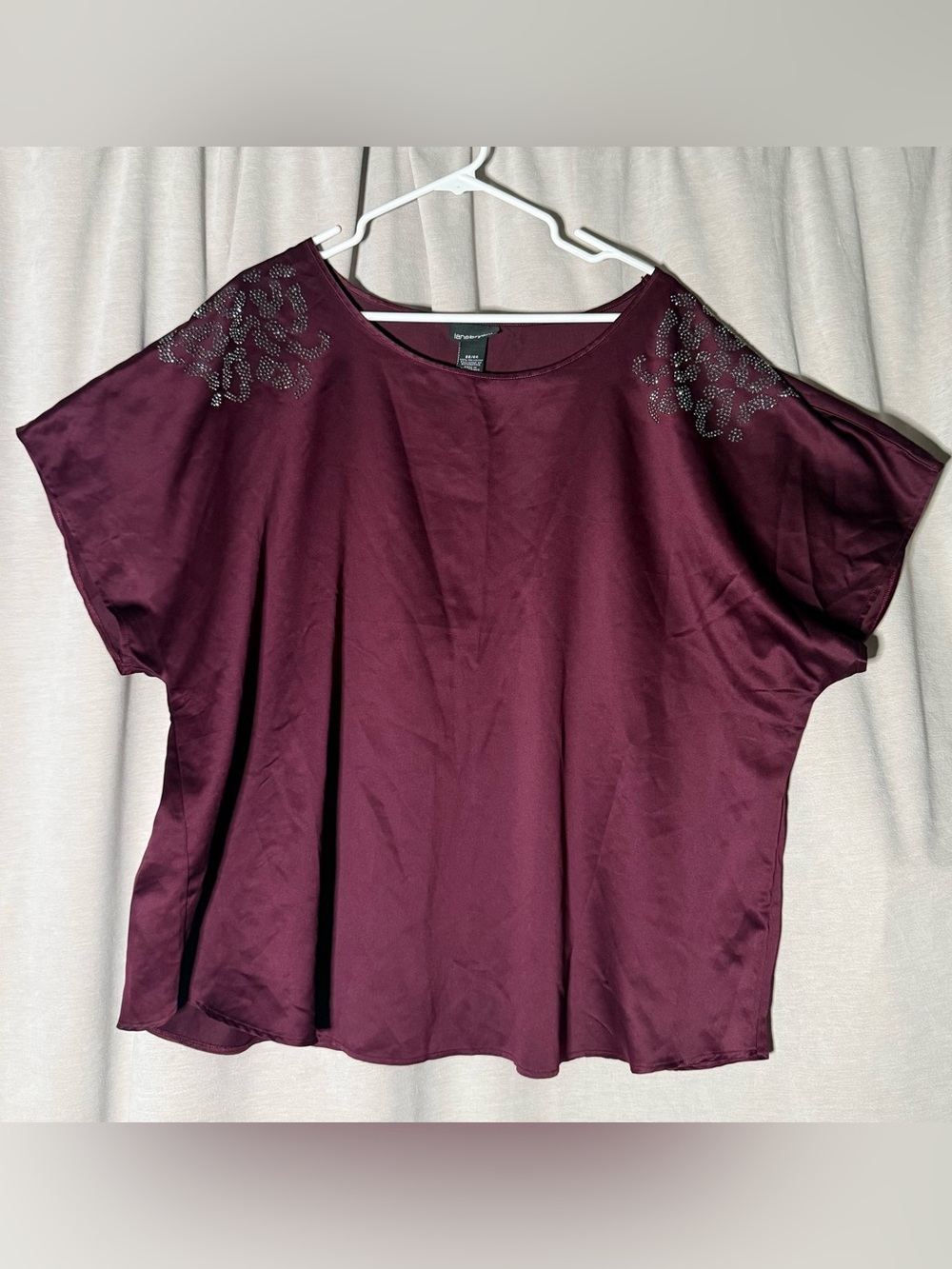 Lane Bryant Burgundy Short Sleeve Jewel Shoulder Blouse
